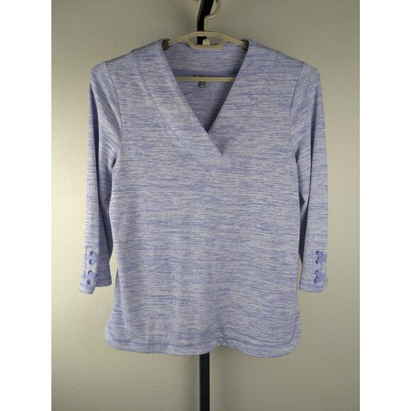 T by Talbots periwinkle V-Neck Space Dye Pullover Knit Top 3/4 sleeve - Picture 1 of 7